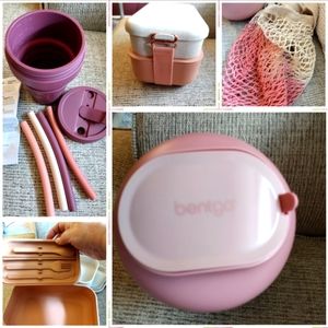 Bentgo Bowl, Stojo collapsible cup, Our Place bento box, coordinating mesh bag